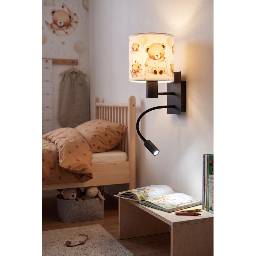 BRILAGI - Flexible LED-Kinder-Wandleuchte BOBO 1xE27/25W/230V + LED/3W schwarz/weiß/Teddybären