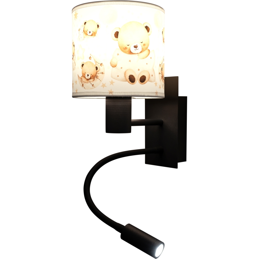 BRILAGI - Flexible LED-Kinder-Wandleuchte BOBO 1xE27/25W/230V + LED/3W schwarz/weiß/Teddybären