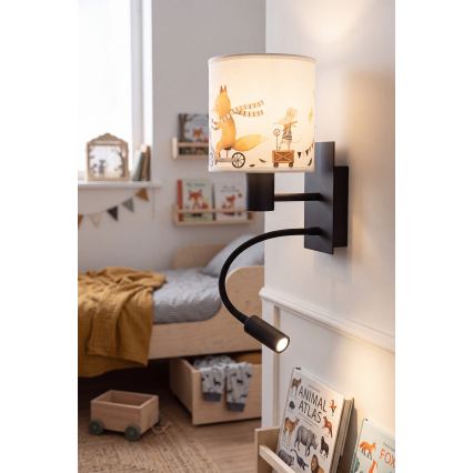 BRILAGI - LED flexible Kinder-Wandleuchte BOBO 1xE27/25W/230V + LED/3W schwarz/weiß/Tiermotive