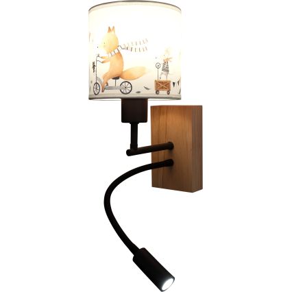 BRILAGI - Flexible LED-Kinder-Wandleuchte BOBO WOOD 1xE27/25W/230V + LED/3W Eiche/Schwarz/Weiß/Tiermotive