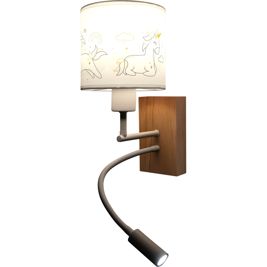 BRILAGI - Flexible LED-Kinder-Wandleuchte BOBO WOOD 1xE27/25W/230V + LED/3W Eiche/weiß/Einhörner