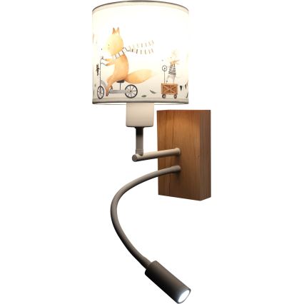 BRILAGI - LED-Kinder-Wandleuchte BOBO WOOD, flexibel, 1xE27/25W/230V + LED/3W, Eiche/Weiß/Tiermotive