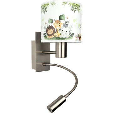 BRILAGI - LED-flexible Kinder-Wandleuchte BOBO 1xE27/25W/230V + LED/3W matt-chrom/weiß/grün/Dschungel