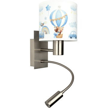 BRILAGI - LED flexible Kinder-Wandleuchte BOBO 1xE27/25W/230V + LED/3W mattchrom/weiß/blau/Bärchenmotiv