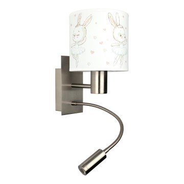 BRILAGI - LED flexible Kinder-Wandleuchte BOBO 1xE27/25W/230V + LED/3W mattchrom/weiß/Häschen