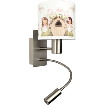 BRILAGI - LED flexible Kinder-Wandleuchte BOBO 1xE27/25W/230V + LED/3W mattchrom/weiß/rosa/Feen-Motiv