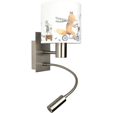 BRILAGI - LED flexible Kinder-Wandleuchte BOBO 1xE27/25W/230V + LED/3W mattchrom/weiß/Tiermotive