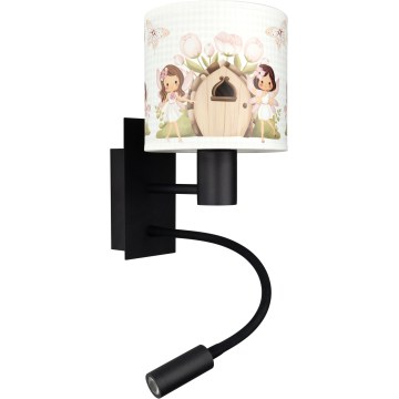 BRILAGI - LED flexible Kinder-Wandleuchte BOBO 1xE27/25W/230V + LED/3W schwarz/weiß/rosa/mit Feenmotiv