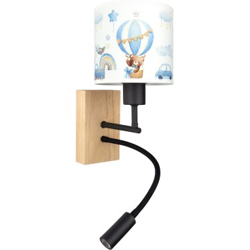 BRILAGI - LED flexible Kinder-Wandleuchte BOBO WOOD 1xE27/25W/230V + LED/3W Eiche/schwarz/weiß/blau/Bärchen