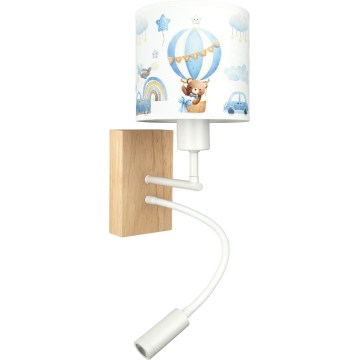 BRILAGI - LED Flexible Kinder-Wandleuchte BOBO WOOD 1xE27/25W/230V + LED/3W Eiche/weiß/blau/Teddybär-Motiv