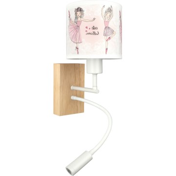 BRILAGI - LED flexible Kinder-Wandleuchte BOBO WOOD 1xE27/25W/230V + LED/3W Eiche/weiß/rosa/Ballerinas