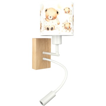 BRILAGI - LED flexible Kinder-Wandleuchte BOBO WOOD 1xE27/25W/230V + LED/3W Eiche/Weiß/Teddybären