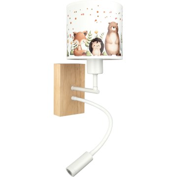 BRILAGI - LED-flexible Kinder-Wandleuchte BOBO WOOD 1xE27/25W/230V + LED/3W Eiche/Weiß/Tiermotive