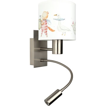 BRILAGI - LED flexible Wandleuchte für Kinder BOBO 1xE27/25W/230V + LED/3W mattchrom/weiß/Tiermotive