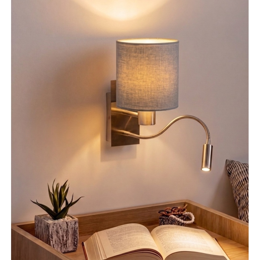 Brilagi - Flexible LED-Wandleuchte NUBILA 1xE27/25W/230V + LED/3W mattchrom/hellgrau