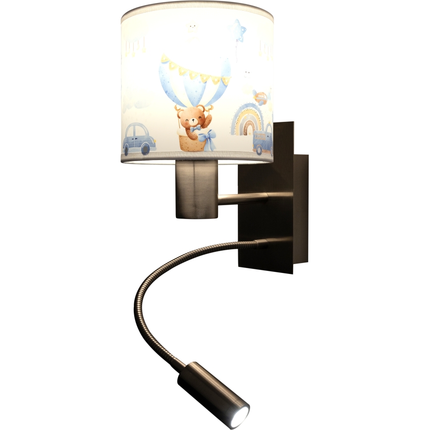 BRILAGI - LED flexible Kinder-Wandleuchte BOBO 1xE27/25W/230V + LED/3W mattchrom/weiß/blau/Bärchenmotiv
