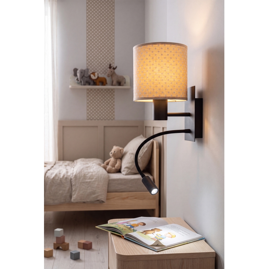 BRILAGI - Flexible LED-Wandleuchte BOBO 1xE27/25W/230V + LED/3W schwarz/beige/gepunktet