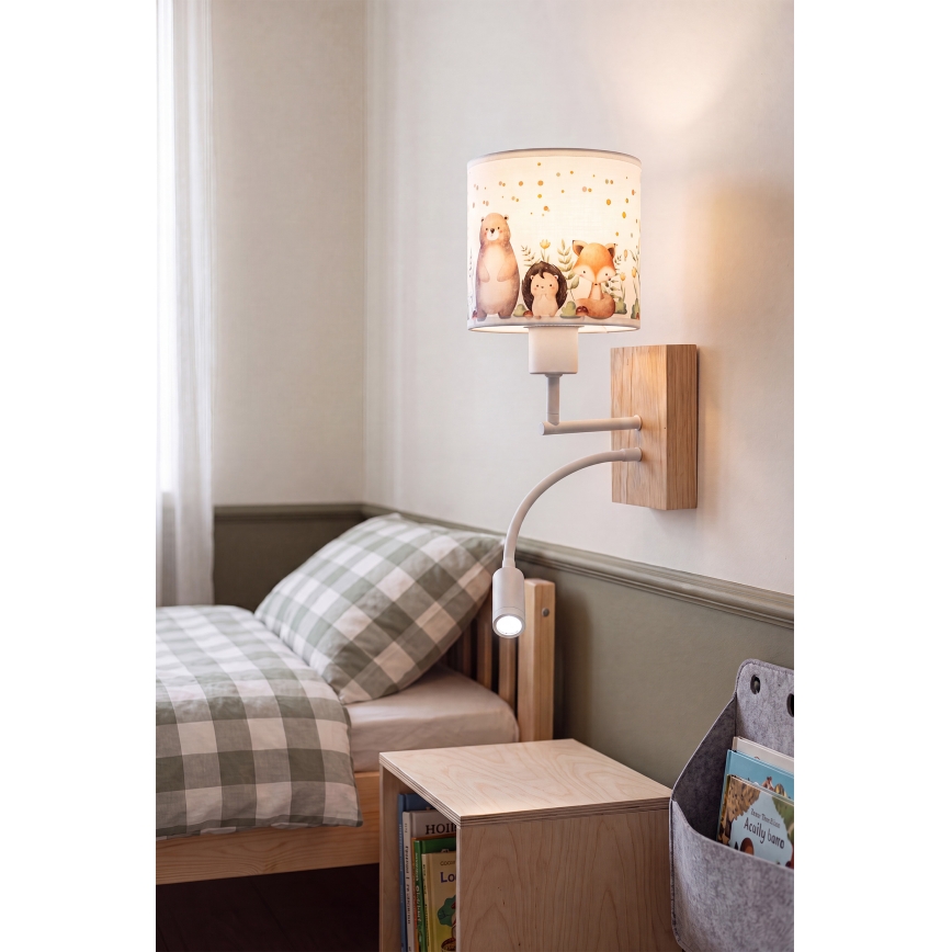 BRILAGI - LED-flexible Kinder-Wandleuchte BOBO WOOD 1xE27/25W/230V + LED/3W Eiche/Weiß/Tiermotive
