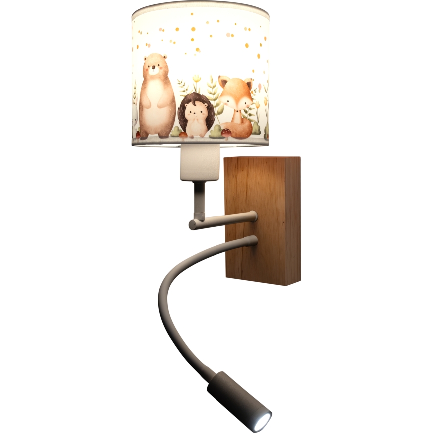 BRILAGI - LED-flexible Kinder-Wandleuchte BOBO WOOD 1xE27/25W/230V + LED/3W Eiche/Weiß/Tiermotive