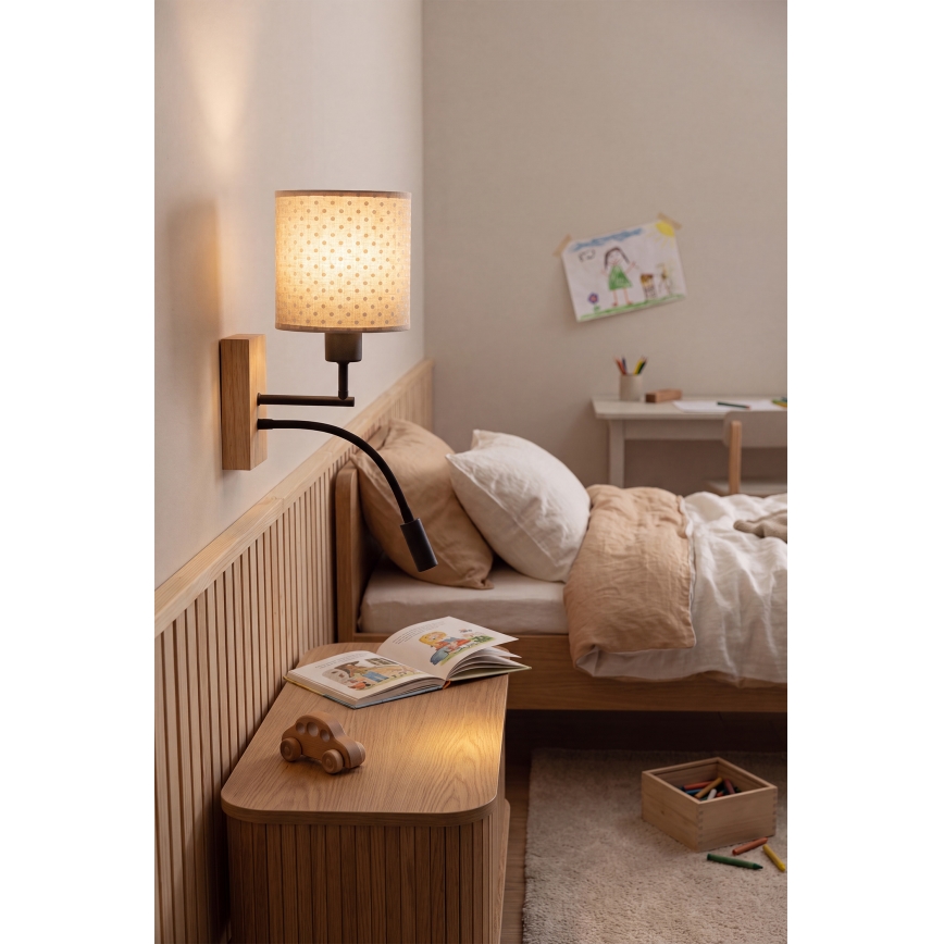 BRILAGI - LED flexible Kinder-Wandleuchte BOBO WOOD 1xE27/25W/230V + LED/3W Eiche/schwarz/beige/Punkte