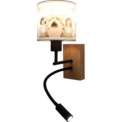 BRILAGI - LED flexible Kinder-Wandleuchte BOBO WOOD 1xE27/25W/230V + LED/3W Eiche/schwarz/weiß/rosa/Feenmotiv