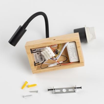 BRILAGI - LED flexible Kinder-Wandleuchte BOBO WOOD 1xE27/25W/230V + LED/3W Eiche/schwarz/weiß/rosa/Feenmotiv