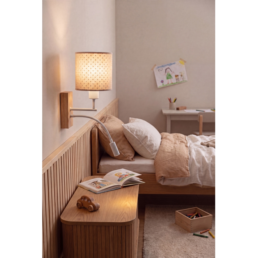 BRILAGI - Flexible LED-Kinder-Wandleuchte BOBO WOOD 1xE27/25W/230V + LED/3W Eiche/Weiß/Beige/gepunktet