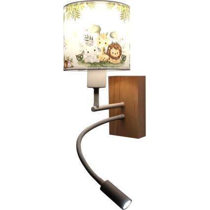 BRILAGI - LED-flexible Kinder-Wandleuchte BOBO WOOD 1xE27/25W/230V + LED/3W Eiche/Weiß/Grün/Dschungel
