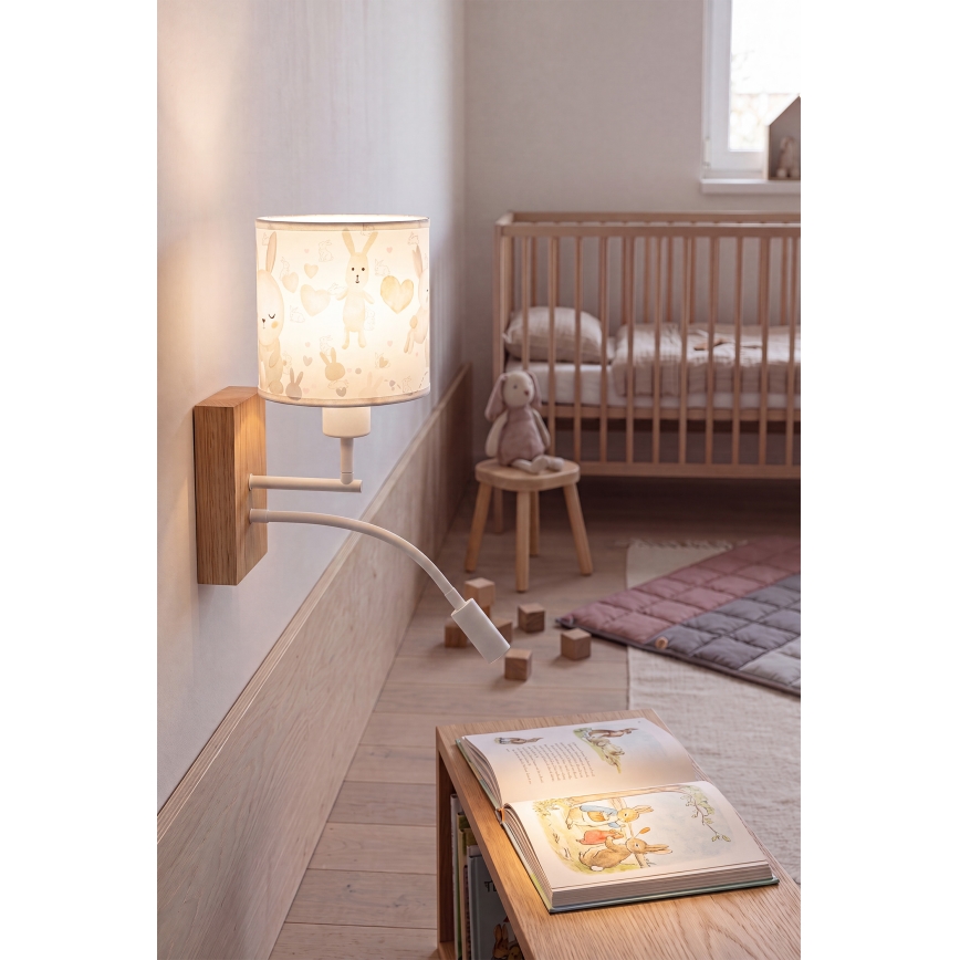 BRILAGI - Flexible LED-Kinder-Wandleuchte BOBO WOOD 1xE27/25W/230V + LED/3W Eiche/Weiß/Häschen