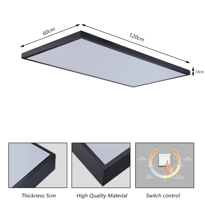 Brilagi - LED-Deckenleuchte für Badezimmer FRAME LED/96W/230V 120x60 cm 3000/4000/6000K IP44 schwarz