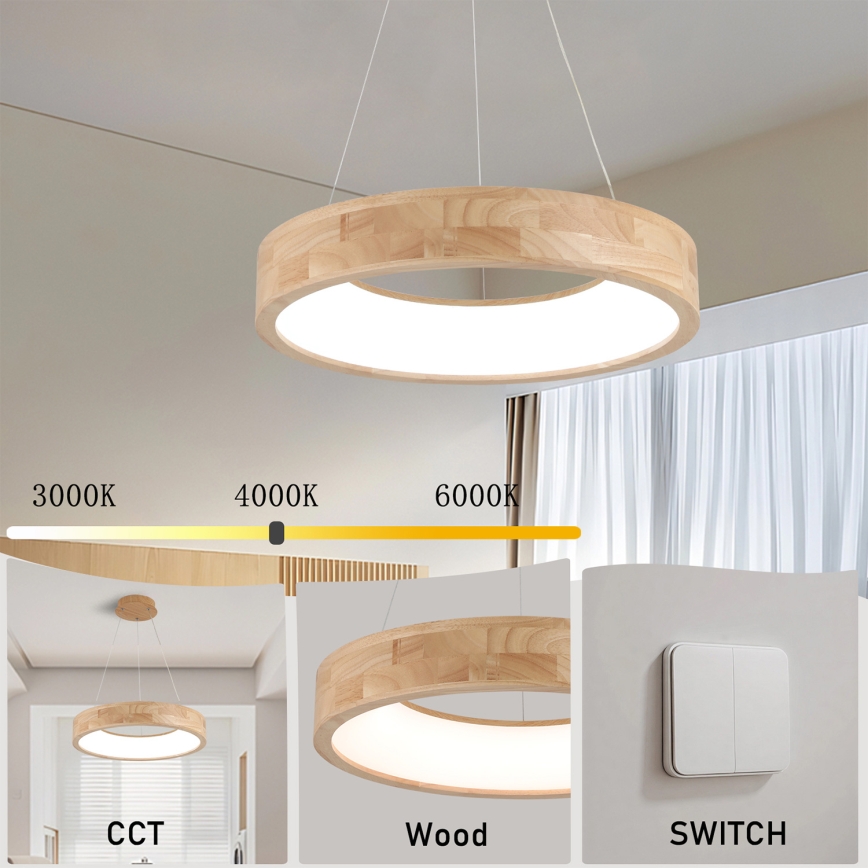 Brilagi - LED-Pendelleuchte an Kabel FALCON WOOD LED/30W/230V 3000/4000/6000K Ø 45 cm Holz