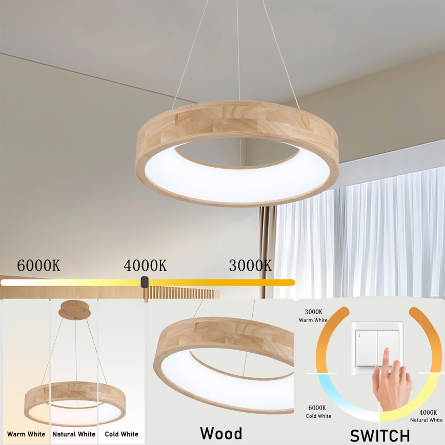 Brilagi - LED-Pendelleuchte an Kabel FALCON WOOD LED/30W/230V 3000/4000/6000K Ø 45 cm Holz