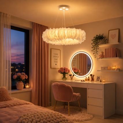 BRILAGI - LED-Hängeleuchte an Kabel FEATHER 3xE27/40W/230V + 3xLED/3W Ø 50 cm weiß