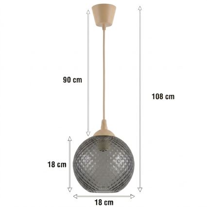 BRILAGI - LED-Pendelleuchte an Kabel RETRO GLASS 1xE27/60W/230V Ø 18 cm beige/rauchgrau