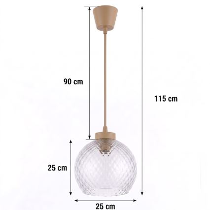BRILAGI - LED-Hängeleuchte an Kabel RETRO GLASS 1xE27/60W/230V Ø 25 cm beige/rauchgrau