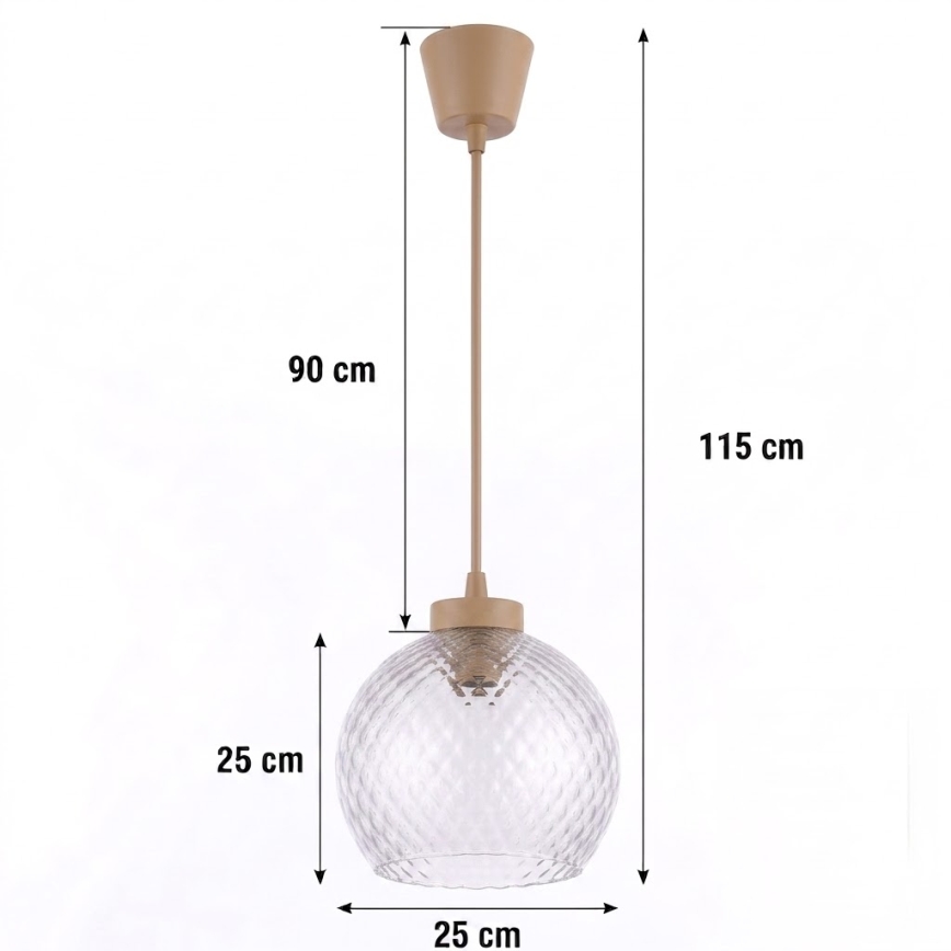 BRILAGI - LED-Hängeleuchte an Kabel RETRO GLASS 1xE27/60W/230V Ø 25 cm beige/rauchgrau