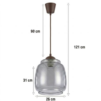 BRILAGI - LED-Pendelleuchte RETRO GLASS mit Kabelaufhängung 1xE27/60W/230V Ø 26 cm, braun/rauchgrau