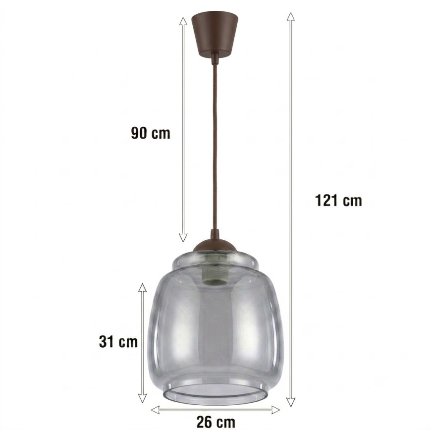 BRILAGI - LED-Pendelleuchte RETRO GLASS mit Kabelaufhängung 1xE27/60W/230V Ø 26 cm, braun/rauchgrau