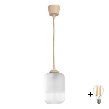 BRILAGI - LED-Hängeleuchte an Kabel RETRO GLASS 1xE27/60W/230V Ø 14 cm beige/weiß