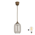 BRILAGI - LED-Hängeleuchte an Kabel RETRO GLASS 1xE27/60W/230V Ø 14 cm braun/rauchgrau