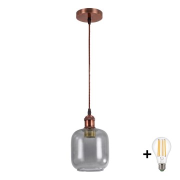 BRILAGI - LED-Hängeleuchte an Kabel RETRO GLASS 1xE27/60W/230V Ø 14 cm Kupfer/Rauchgrau