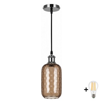BRILAGI - LED Hängeleuchte an Kabel RETRO GLASS 1xE27/60W/230V Ø 14 cm schwarz/rauchbraun