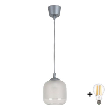 BRILAGI - LED-Hängeleuchte an Kabel RETRO GLASS 1xE27/60W/230V Ø 14 cm silber/weiß
