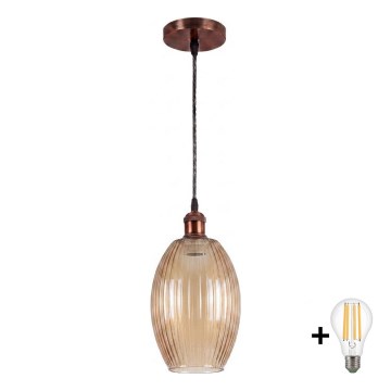 BRILAGI - LED-Hängeleuchte an Kabel RETRO GLASS 1xE27/60W/230V Ø 17 cm Kupfer/Rauchbeige