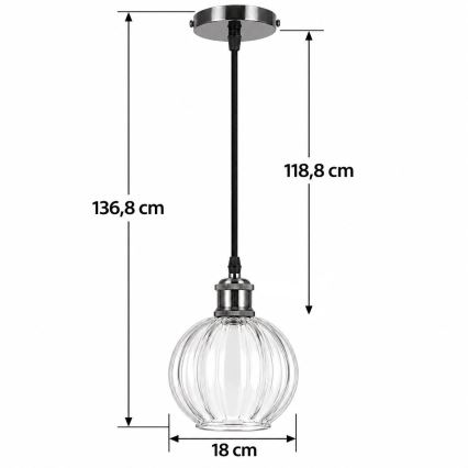 BRILAGI - LED-Hängeleuchte an Kabel RETRO GLASS 1xE27/60W/230V Ø 18 cm schwarz/transparent