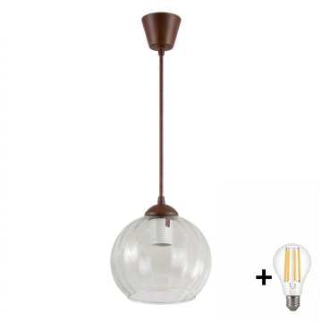 BRILAGI - LED-Hängeleuchte an Kabel RETRO GLASS 1xE27/60W/230V Ø 25 cm braun/klar