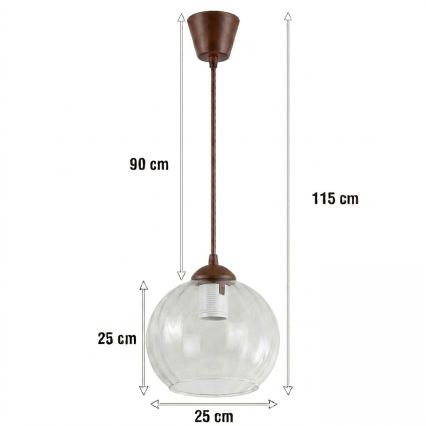 BRILAGI - LED-Hängeleuchte an Kabel RETRO GLASS 1xE27/60W/230V Ø 25 cm braun/klar