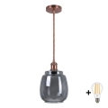 BRILAGI - LED-Hängeleuchte an Kabel RETRO GLASS 1xE27/60W/230V Ø 26 cm kupfer/rauchgrau