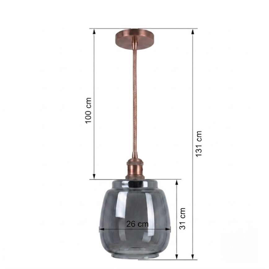 BRILAGI - LED-Hängeleuchte an Kabel RETRO GLASS 1xE27/60W/230V Ø 26 cm kupfer/rauchgrau