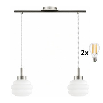 BRILAGI - LED-Hängeleuchte an Kabel RETRO GLASS 2xE27/60W/230V mattchrom/weiß